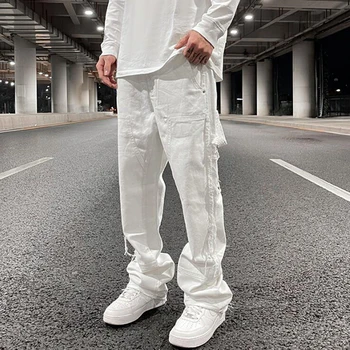Hip-Hop ' As White Tiesiai Kankina Atsitiktinis Jeans Mens Kelnės Abi Pusės Kutas Pločio Kojų Streetwear Džinsinio Audinio Kelnės Negabaritinius