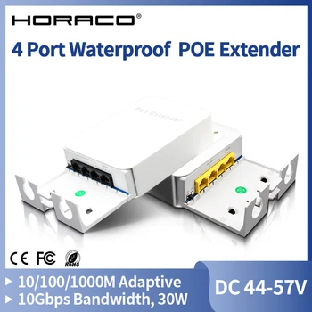 HORACO 4 Port Vandeniui POE Kartotuvas 100/1000Mbps Lauko Tinklo POE Extender IP55 VLAN 44-57V 30W už POE Kamera Wierless AP