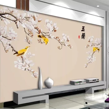 Individualizuotos fono paveikslėlį 3d freskos magnolija magnolia balta naujas Kinijos veranda ranka-dažytos gėlės ir paukščiai pen sienos fonas