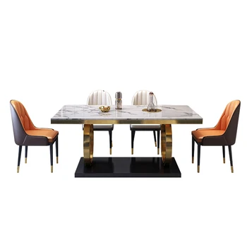 Italijos šviesos ekstravagantiškas marmuro stalas ir kėdė derinys high-end šiuolaikinės paprastas uolienų plokštės lentelė