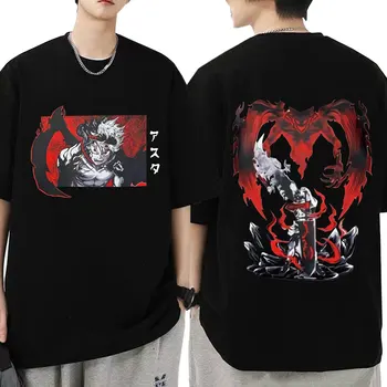 Japonų Anime Black Dobilų Marškinėliai Asta Dvipusis Grafinis T-shirt Harajuku Vasaros Medvilnės Atsitiktinis Negabaritinių T Marškinėliai Poroms
