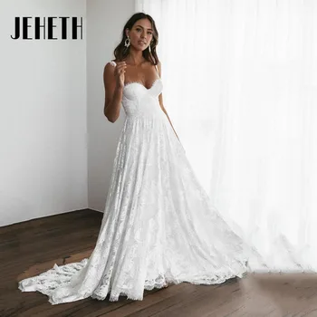 JEHETH Elegantiška Linija, Nėriniai Vestuvių Suknelės 2023 Paprasta Paplūdimio Brangioji Spageti Dirželis Nuotakos Suknelė Užsakymą Vestido De Noiva