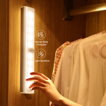 Judesio Jutiklis Belaidis LED Naktinis Apšvietimas Miegamajame Šviesos Detektorių Siena Dekoratyvinės Lempos Laiptai Spinta Kambaryje, Praėjimų Apšvietimui Virtuvė