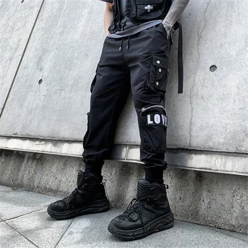 Juoda Krovinių Pants Mens Gatvės Hip-Hop Techwear Kelnes Japonijos Mados Poilsiu Vyras Multi Kišenės Atsitiktinis Kelnės