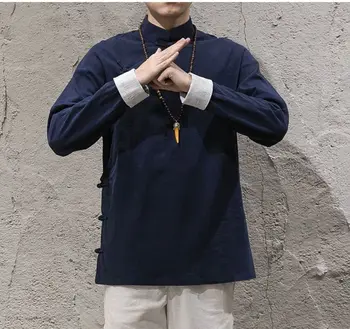 juoda/mėlyna Pavasarį ir rudenį kung fu kovos menų kostiumai tango kostiumas shaolin monks uniformas zen nustatyti shirtsmeditation marškinėliai drabužių