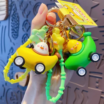 Juokingas Animacinių Filmų Žaliųjų Bananų Vaisių Automobilio Pultelio Mielas Kūrybos Balta Ančiukas Gyvūnų Lėlės Key Chain Žaislų Krepšys Pakabukas Paketų Prižiūrėtojų Raktinę Dovana