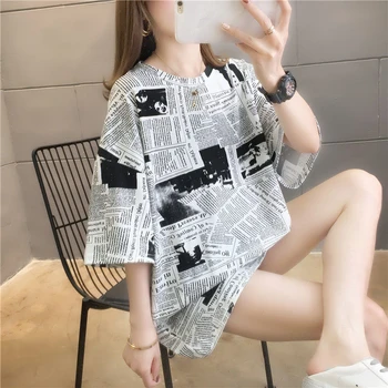 Juokingas Laikraščio 3D Digital Print T Shirt Moterims Vasaros Prarasti trumpomis Rankovėmis Marškinėlius Retro Mados Viršūnes korėjos Harajuku T-Shirt Y2K