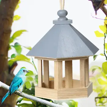 Kabantys Mediniai Birdhouse Sesiakampio Formos Paukščių Lesyklėlę Dekoratyviniai Lauko Kiemas, Sodo Dekoracijos