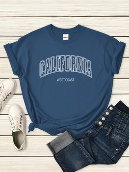 Kalifornijos West Coast Marškinėliai Moteriška Korėjos Mados Minkštas Marškinėlius Atsitiktinis Mielas Trumpas Rankovės Kokybės Patogūs Drabužiai Moteris