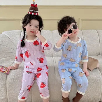 Korėjos Stiliaus Kūdikių Berniukų, Mergaičių Namų Drabužių Komplektai, Vaikiška Kostiumas Vasaros Laisvalaikio Dėvėti Kostiumą Viršūnes Ziajać Dviejų dalių Pižama Vaikams