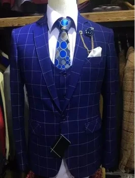 Kostiumas Homme Royal Blue Pledas Tinka Vyrams Vestuvių Klasikinis Švarkas Oficialų Tuxedos Šalies Verslo Slim Fit 3 Vnt Terno Masculino