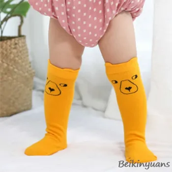 Kūdikių animacinių filmų stereo ausų būgneliai vaikų medvilnės kojinės kūdikių kojinės, neslidžia grindų kojinės kelio didelės mergaitės kojos šiltos kojinės