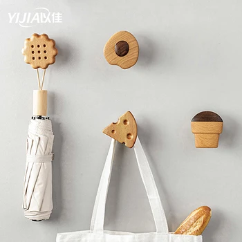 Kūrybinis dizainas mielas Medienos maisto forma apdaila kablys sienos kabinti drabužius krepšys saugojimo kablys