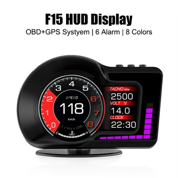 LEEPEE F15 Spidometras Milometer RPM Daviklis OBD GPS Dual Sistemos, Automobilis Head Up Display HUD Sparčiau Bandymo 6 Signalo Funkcijas