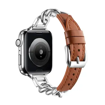 Mados Slim Watchband Apple Žiūrėti Serijos Ultra 8 7 6 5 4 SE Metalo Grandinės Kontūro Odos Dirželis iWatch 49 45 44 40 41mm