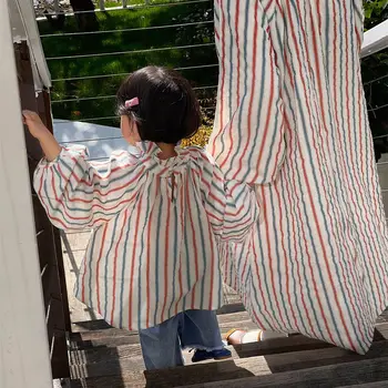 Mama ir Dukra derinti Drabužius korėjos Stiliaus 2023 Pavasarį Nauja Mergina Lėlės Marškinėliai Striped Top Atsitiktinis Paprasta Suknelė Mergaitėms, Drabužiai