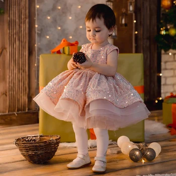 Mažai Mergaitei Gimtadienio Suknelės, O Kaklo Sleeveelss Sluoksniuotos Rožinė Inscenizacija Suknelė Blizgučiai China Vaikai Gėlių Mergaitės Suknelė