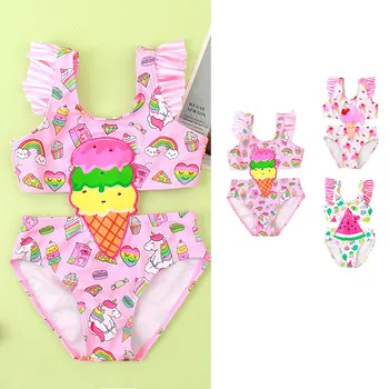 Mergaitės maudymosi kostiumėlį Kūrybos Vaisių Spausdinti maudymosi Kostiumėliai, vientisas Baby Girls Bikini Backless Tinka Dėvėti Plaukimo Vasaros Pynimas