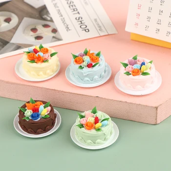 Miniatiūriniai Lėlių Priedai Mini Tortas Su Indų Modeliu Lėlių Virtuvės Desertas Apdaila