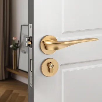 Modernios minimalistinės erdvės aliuminio tylus durų užraktas patalpų miegamojo, virtuvės ir vonios durų rankena aukso magnetinio siurbimo užraktas
