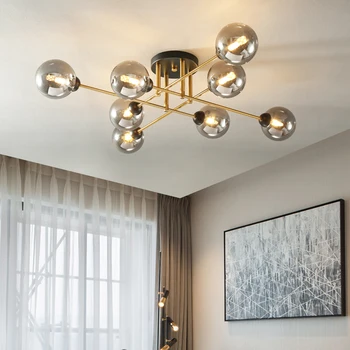 Modernus Nordic Dizainas LED Šviestuvo Gyvenimo Kambario, Miegamojo, Valgomojo, Virtuvės Lubų priedai veltiniams, vilna Lempa Aukso Stiklo Kamuolys G9 Šviesos