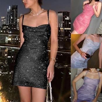 Moterų Sexy Blingbling Naktinis Klubas Mini Suknelė Karšta Mergina Apynasrio Vasaros Paketo Hip-Bodycon Suknelė Be Rankovių Backless Šalies Sundress
