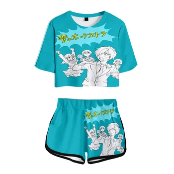 Mėlyna Orkestras kawaii anime midriff-baring rinkiniai Atspausdintas trumpas marškinėlius sporto salė rinkiniai streetwear pop trumpas kelnes moterims