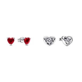 Nauja 100% 925 sterlingas sidabro aukštos kokybės mados širdies formos raudonos deimantų auskarai moterims