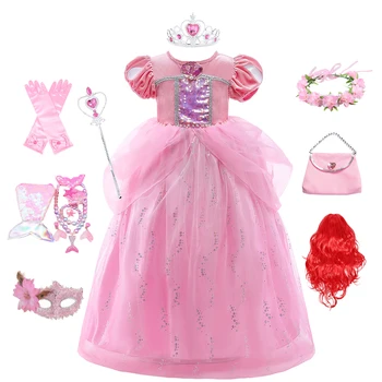 Naujas 2023 Merginos Undinėlės Kostiumu Princess Ariel Pink Šalis Kamuolys Suknelė Deluxe Karnavalas Cosplay Kostiumas Vaikams Gimtadienio Fantazijos Skraiste