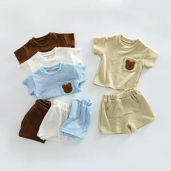Naujas 2PS vaikų drabužių vasaros berniukų ir mergaičių, kūdikių kombinezonas vasara dviejų dalių paprastas padengia top+shorts paprastas atsitiktinis