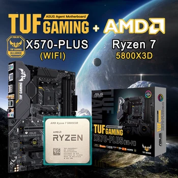NAUJAS AMD Ryzen 7 5800X3D+ASUS TUF ŽAIDIMŲ X570-PLUS(WI-FI) AM4 DDR4 128GB X570 Plokštė CPU Kostiumas Stalinių Kompiuterių Priedai