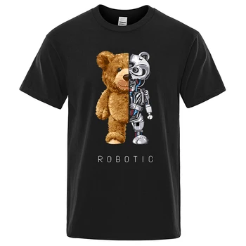 Naujas Juokinga Meškiukas Robotas Marškinėlius Roboto Bear Marškinėliai Drabužius Vyrų Mados Drabužių Medvilnės Marškinėliai Tee Viršuje Negabaritinių Laisvas