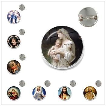 Naujas Mados Jėzus Sagės Moterų, Vyrų Krikščionių Jėzus Marija Stiklo Cabochon Dome Pin Broches Papuošalai Dovana