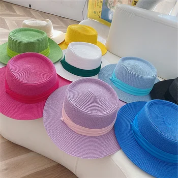 Nelygus viršaus šiaudų skrybėlę naujų spalvų juostelės priedai saulės skrybėlę lauko šiaudų skrybėlę nuo saulės paplūdimio skrybėlę vyrams ir moterims