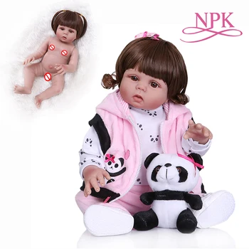 NPK 48CM naujagimių bebe lėlės reborn vaikiška lėlė baby girl panda suknelė viso kūno minkšto silikono galite vonia