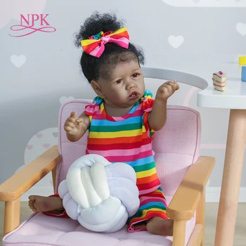 NPK 55cm full body atgimsta mergina lėlės saskia su dantų boneca bebe menina corpo siliconesoft silikono African American baby