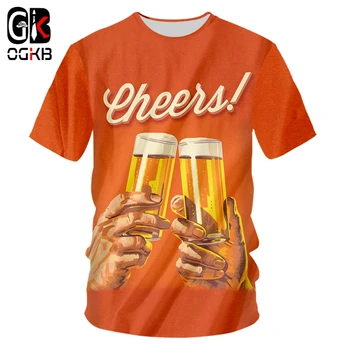 OGKB Vasaros Viršūnes Unisex Hiphop Fitneso Atsitiktinis Tee Marškinėliai Moterims/vyrams Spausdinimo Cheers Alaus 3D T-shirt Plius Dydis 7XL