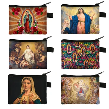 Our Lady Of Gvadalupės Mergelės Marijos Spausdinti Monetos Rankinėje Moteris Katalikų Meksika Piniginės ID Kredito Kortele, Ausines, Laikiklis Pinigų, Monetų Krepšys