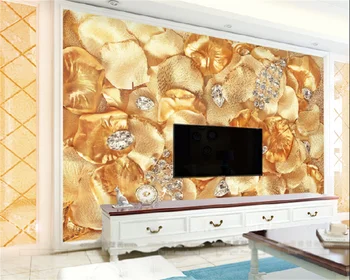 Papel de parede užsakymą tapetai 3D trimatis prabangių deimantų, aukso lapų papuošalai kambarį, TV foną, sienos freskos