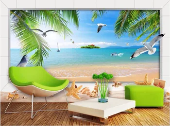 Pasirinktinius nuotraukų freskos 3d tapetai, Havajų jūros peizažas apdailos dažymo 3d sienų freskomis tapetai gyvenimo kambario sienos 3 d