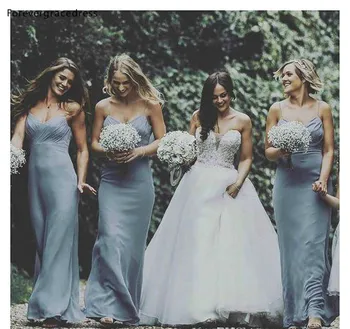 Pigūs Dulkių Mėlyna Bridesmaid Suknelę Šifono Vakarų Vasarą Šalies Sodas Oficialias Vestuves Svečias Tarnaitė Garbės Suknelė Plius Dydis