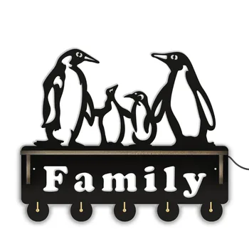 Pingvinai Šeimos Sienos Montuojamas Raktų pakabukas Kailis Rūbams Su Display Rack už Prieangis Vaikų Kambario Prieškambario Spinta Darželio Kambario Dekoro