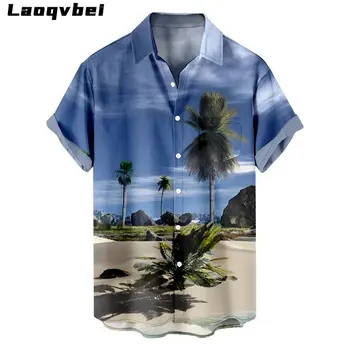 Plius Dydis Mados Vasaros Coconut Beach 3D Spausdinimo Modelio Marškinėliai Atsitiktinis Havajų Marškinėliai Street Trumpas Rankovės Viršuje Laisvi Marškinėliai Vyrams