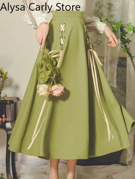 Prancūzija Derliaus Viktorijos Sijonas Moterims Atsitiktinis korėjos Stilių, Midi Sijonas Vasaros 2022 Plonas Nėrinių-up Dizaineris Retro Princesė Šalies Sijonas