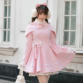 Princesė saldus lolita kailis Saldainių lietus žiemos Japonijos saldus plonas vilnos kailis ilgas rankovėmis apsiaustu kailis Miela mergina vėjo C22CD7250