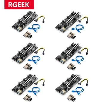 RGEEK 6pcs VER009S Plus PCI-E Riser Card 009S PCI Express 1X PCIE į 16X Extender 0.6 M USB 3.0 Kabelį 6Pin Maitinimo GPU Kasyba
