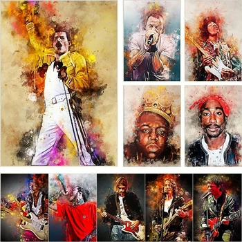 Rock And Roll Band Dainininkas Star Plakatas Drobės Tapybos Grafiti Freddie Mercury 2pac Sienos paveiksl Klubo svetainė Namų Dekoro