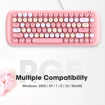 Rožinė Mechaninė Klaviatūra 84 Klavišai Žaidimų USB Laidinio RGB Apšvietimo Klaviatūra PC Nešiojamas Kompiuteris Gamer