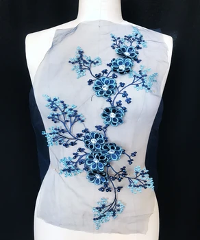 Siūti cirkonio nėrinių aplikacijos giliai mėlyna apdaila lopai suknelė 