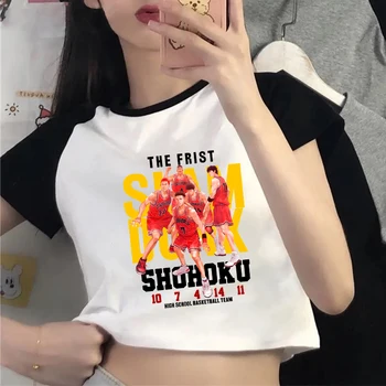 Slam Dunk Anime T-marškinėliai Moterims Vasaros Mados Mergaičių Pasėlių Tee Trumpas Moterys Apkarpytos T-Shirt Slam Dunk Estetinės Camisetas